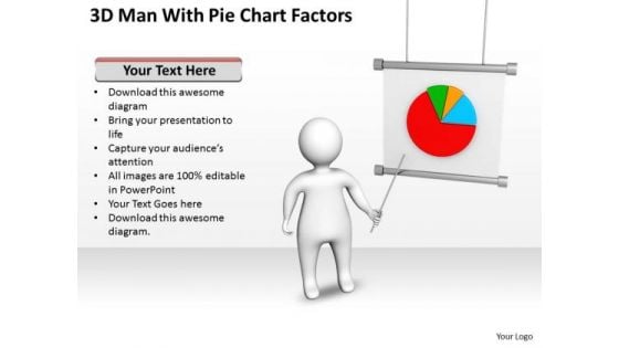 Business Charts Examples 3d Man With Pie Factors PowerPoint Slides