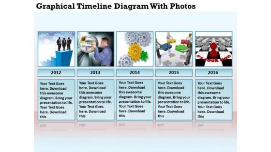 Business Charts Graphical Timeline Diagram With Photos PowerPoint Slides