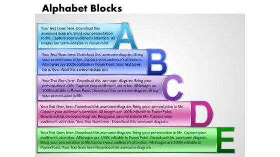 Business Charts PowerPoint Templates Alphabet Blocks Abcde With Textboxes