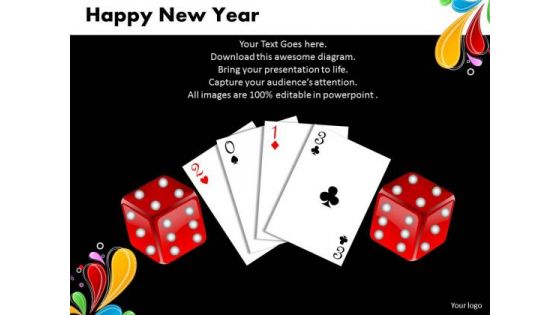 Business Charts PowerPoint Templates Cards And Dices Happy New Year Sales Marketing Slides