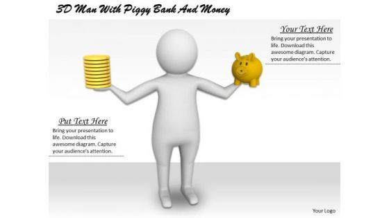 Business Concepts 3d Man With Piggy Bank And Money Character