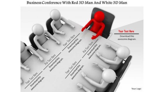 Business Conference With Red 3d Man And White 3d Men Business Conference With Red 3d Man And White 3d Men