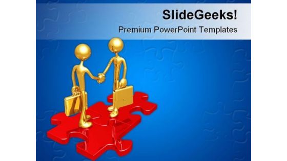 Business Connection Puzzle Handshake PowerPoint Themes And PowerPoint Slides 0511