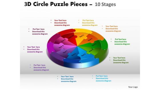 Business Cycle Diagram 3d Circle Puzzle Diagram 10 Stages Slide Layout Sales Diagram