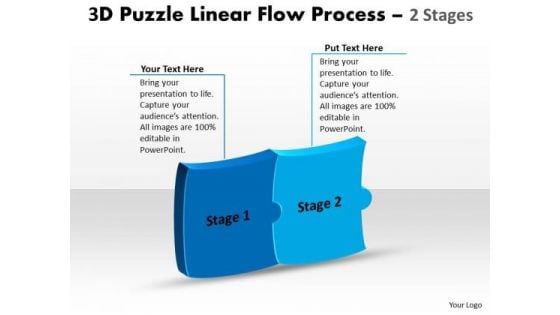 Business Cycle Diagram 3d Puzzle Linear Flow Process 2 Stages