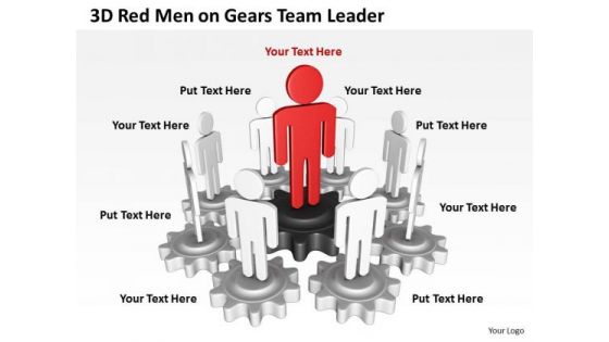 Business Cycle Diagram 3d Red Men On Gears Team Leader PowerPoint Slides