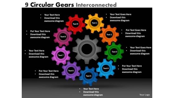 Business Cycle Diagram 9 Circular Gears Interconnected Sales Diagram