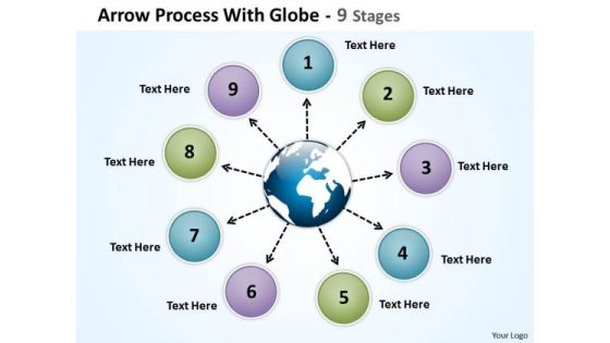 Business Cycle Diagram Arrow Process With Globe 9 Stages Business Diagram