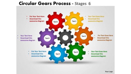 Business Cycle Diagram Circular Gears Process Stages 6 Strategy Diagram