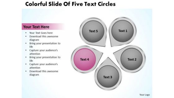 Business Cycle Diagram Colorful Slide Of Five Text Circles PowerPoint Slides