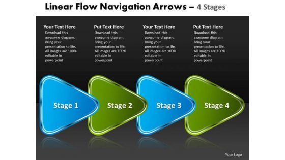 Business Cycle Diagram Linear Flow Navigation Arrow 4 Stages Finance Strategy Development