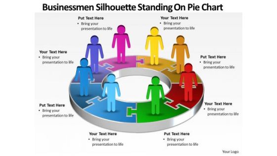 Business Cycle Diagram Men Silhouettes Standing On Pie Chart Sales Diagram