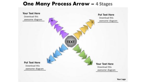 Business Cycle Diagram One Many Process Arrow 4 Stages Consulting Diagram