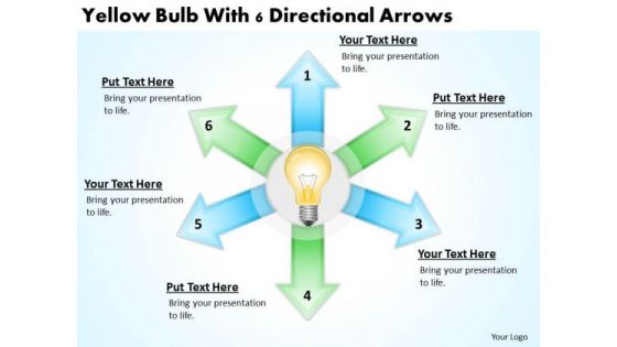 Business Cycle Diagram Yellow Bulb With 6 Directional Arrows PowerPoint Templates