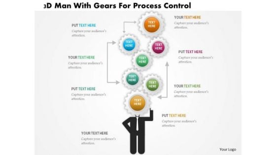 Business Daigram 3d Man With Gears For Process Control Presentation Templets