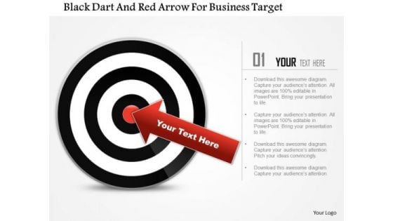 Business Daigram Black Dart And Red Arrow For Business Target Presentation Templets