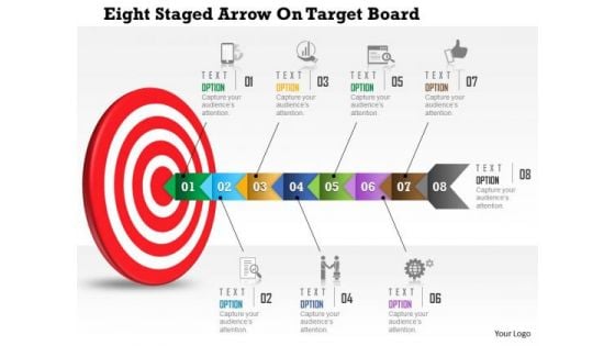 Business Daigram Eight Staged Arrow On Target Board Presentation Templets