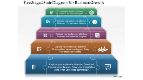 Business Daigram Five Staged Stair Diagram For Business Growth Presentation Templets