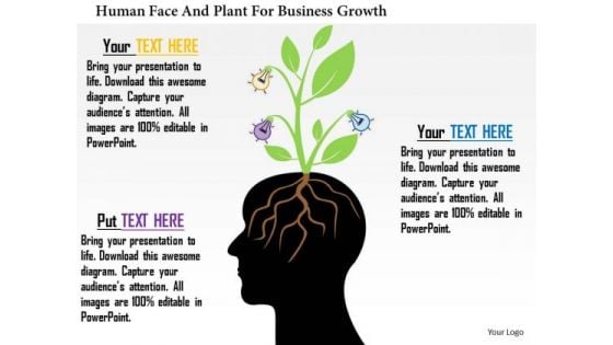 Business Daigram Human Face And Plant For Business Growth Presentation Templets