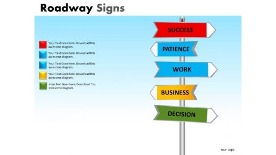 Business Decisions And Success Roadway Signs PowerPoint Slides