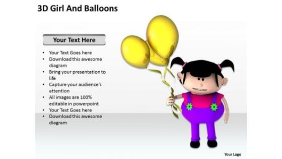 Business Development Process Diagram 3d Girl And Balloons PowerPoint Slides