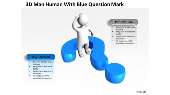 Business Development Process Flowchart 3d Man Human With Blue Question Mark PowerPoint Templates