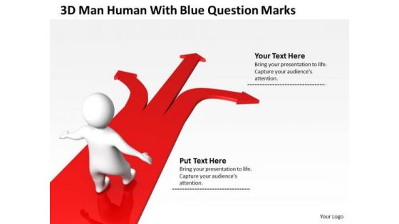 Business Development Process Flowchart 3d Man Human With Blue Question Marks PowerPoint Templates
