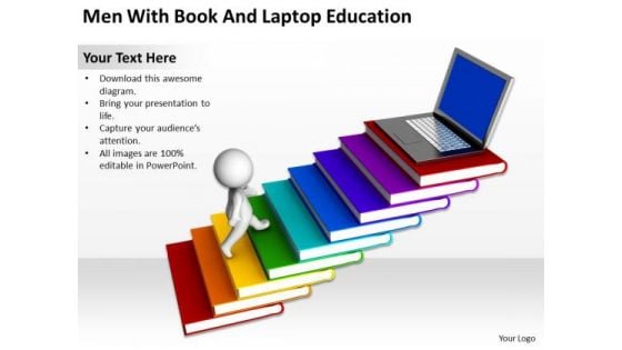 Business Development Process Flowchart 3d Man With Book And Laptop Education PowerPoint Templates