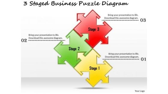 Business Development Strategy 3 Staged Puzzle Diagram Strategic Planning Templates