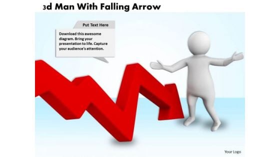 Business Development Strategy Template 3d Man With Falling Arrow Characters