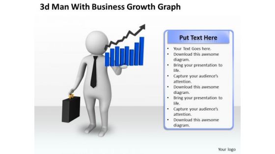 Business Development Strategy Template 3d Man With Growth Graph Characters