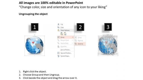 Business Diabram 3d World Arrow Enclosed Globe With Location Icon Presentation Template