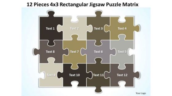 Business Diagram 12 Pieces 4x3 Rectangular Jigsaw Puzzle Matrix Strategy Diagram