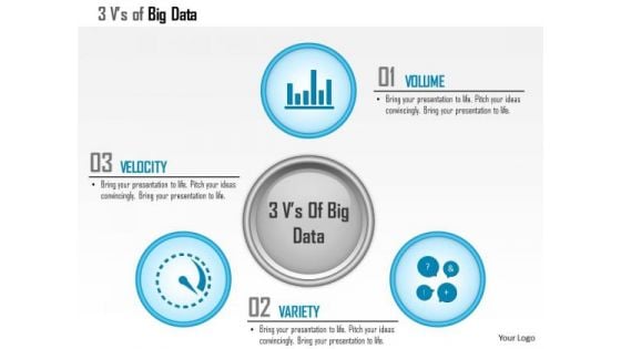 Business Diagram 3 Vs Of Big Data Volume Velocity Variety With Icons Ppt Slide