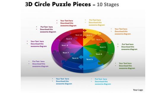 Business Diagram 3d Circle Puzzle Diagram 10 Stages Slide Layout Sales Diagram