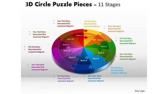 Business Diagram 3d Circle Puzzle Diagram 11 Stages Sales Diagram