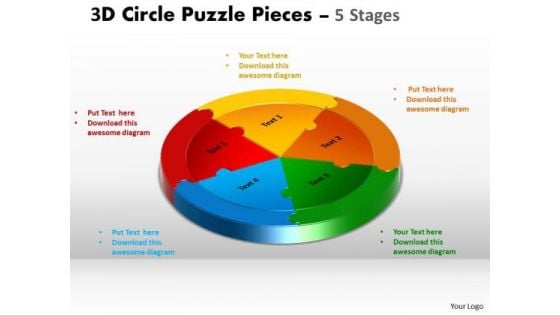 Business Diagram 3d Circle Puzzle Diagram 5 Stages Sales Diagram