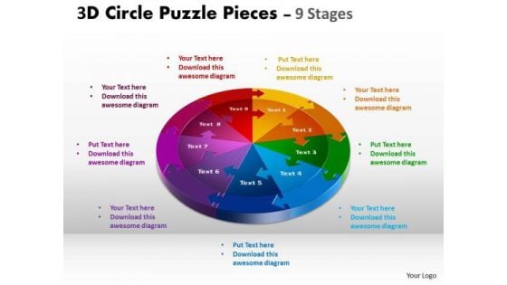 Business Diagram 3d Circle Puzzle Diagram 9 Stages Sales Diagram