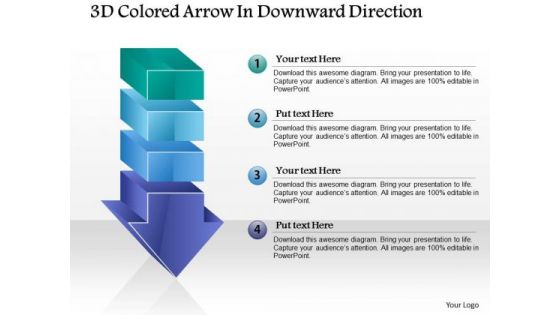 Business Diagram 3d Colored Arrow In Downward Direction PowerPoint Template