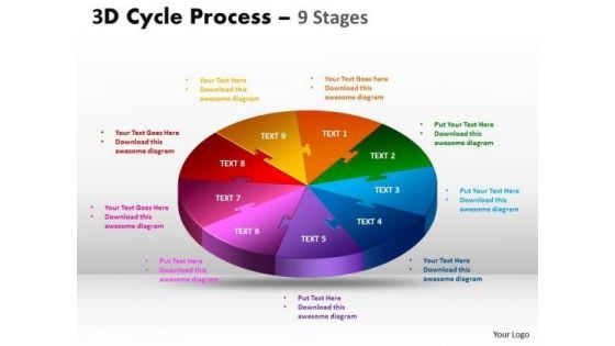 Business Diagram 3d Cycle Process Flow Chart 9 Stages Business Finance Strategy Development