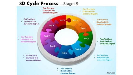 Business Diagram 3d Cycle Process Flowchart Stages 9 Business Framework Model