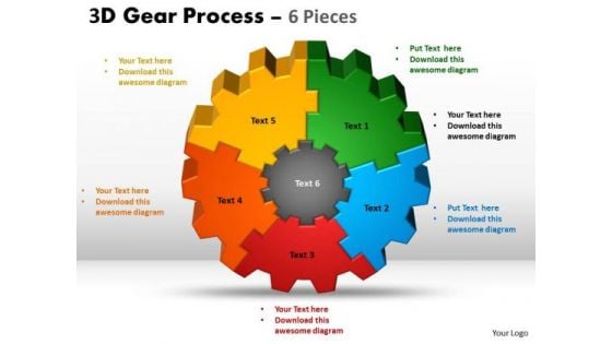 Business Diagram 3d Gear 6 Pieces Style Sales Diagram