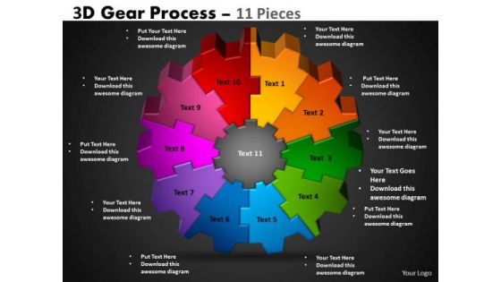Business Diagram 3d Gear Process 11 Pieces Marketing Diagram