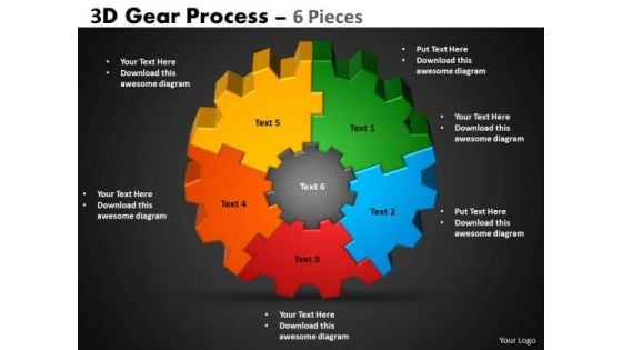 Business Diagram 3d Gear Process 6 Pieces Style Business Finance Strategy Development