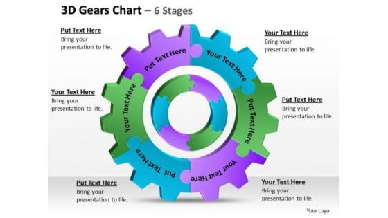 Business Diagram 3d Gears Chart 6 Stages 1 Sales Diagram