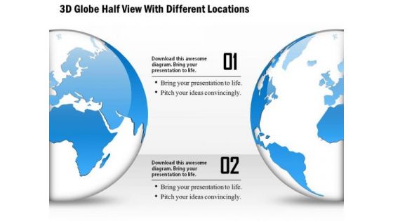 Business Diagram 3d Globe Half View With Different Locations Presentation Template