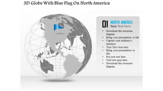 Business Diagram 3d Globe With Blue Flag On North America Presentation Template