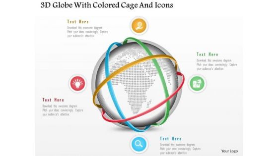 Business Diagram 3d Globe With Colored Cage And Icons Presentation Template