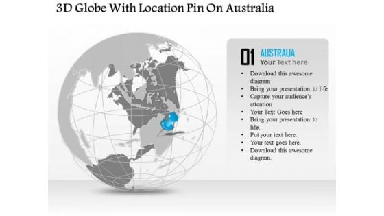 Business Diagram 3d Globe With Location Pin On Australia Presentation Template