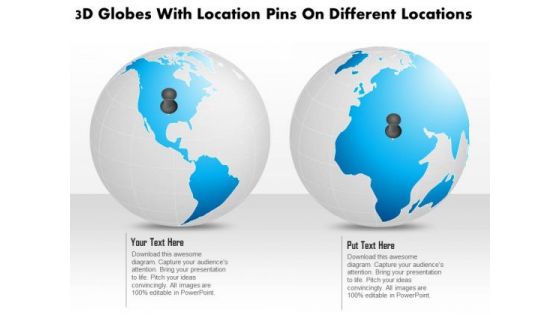 Business Diagram 3d Globes With Location Pins On Different Locations Presentation Template